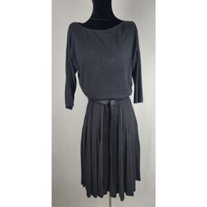 White House Black Market Dress Womens 4 gray pegged  Belt pleated romantic goth